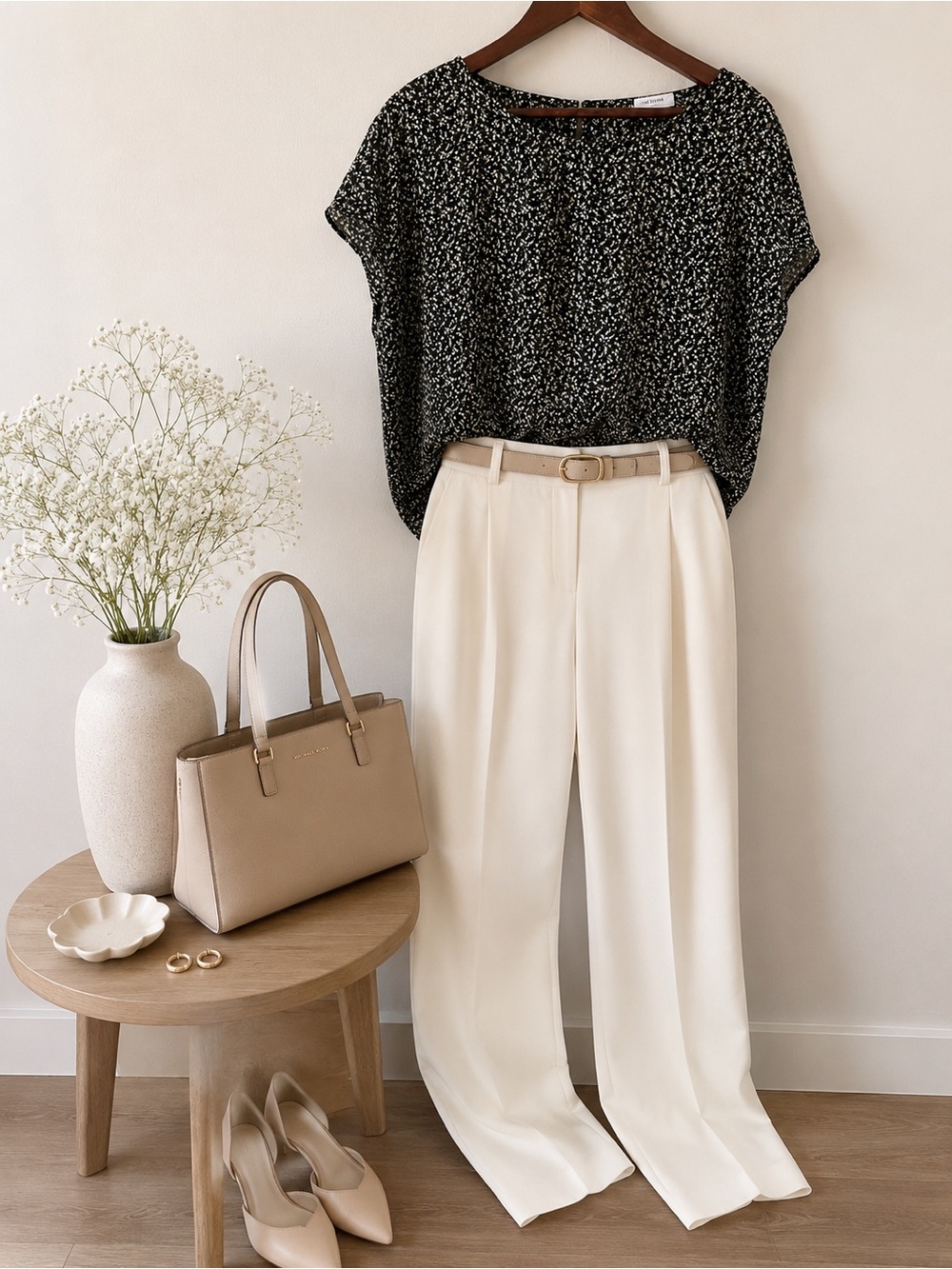 Pleione Black Floral Print Blouse Size Large | Short Sleeve | Career Casual
